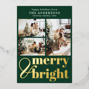Merry & Bright Typografy Christmas Timer Green Folien Feiertagskarte