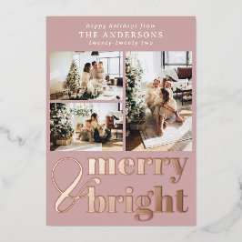 Merry & Bright Typografy Foto Christmas Rosegold Folien Feiertagskarte