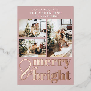 Merry & Bright Typografy Foto Christmas Rosegold Folien Feiertagskarte