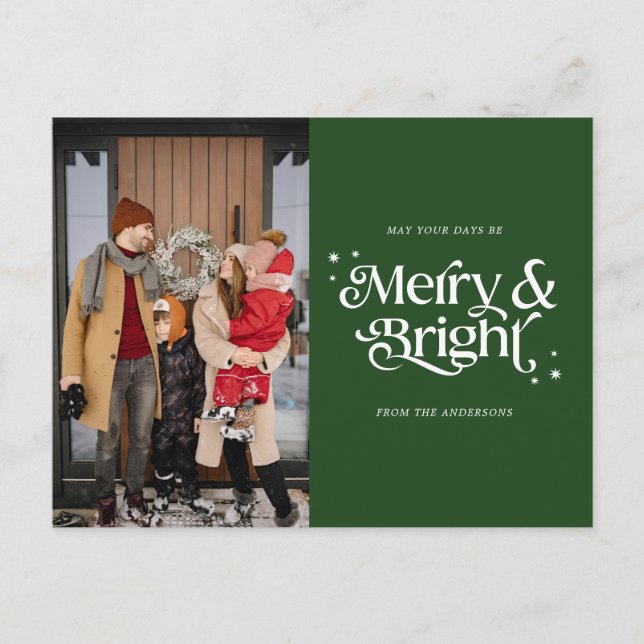 Merry & Bright Typografy Foto Weihnachten (Vorderseite)
