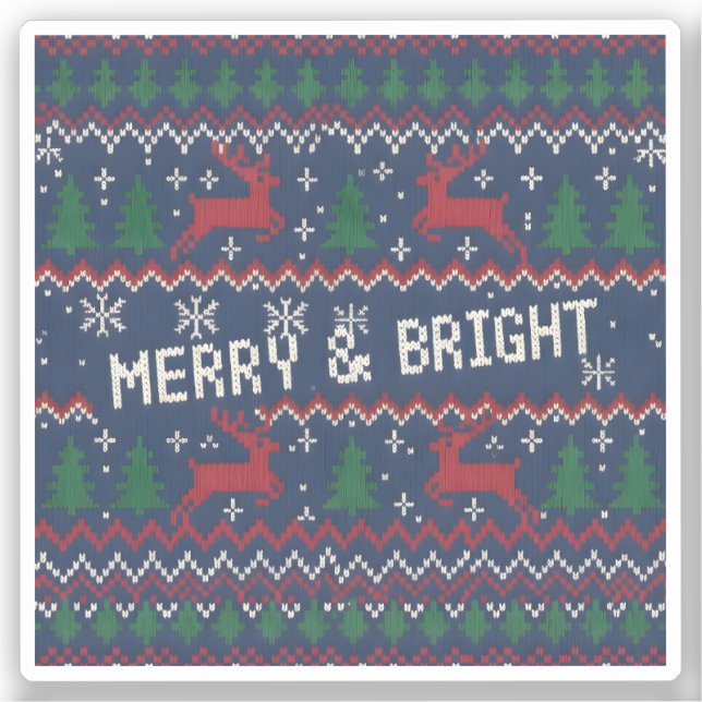 Merry & Bright Ugly Christmas Sweater Aufkleber (Vorderseite)