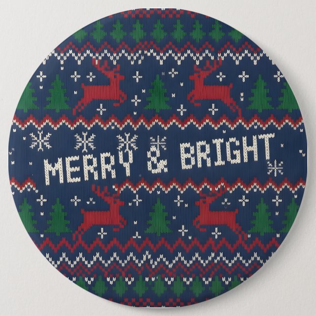 Merry & Bright Ugly Christmas Sweater Button (Vorderseite)