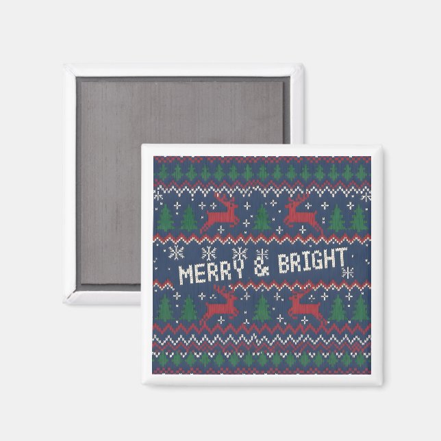 Merry & Bright Ugly Christmas Sweater Magnet (Vorderseite/Rückseite)