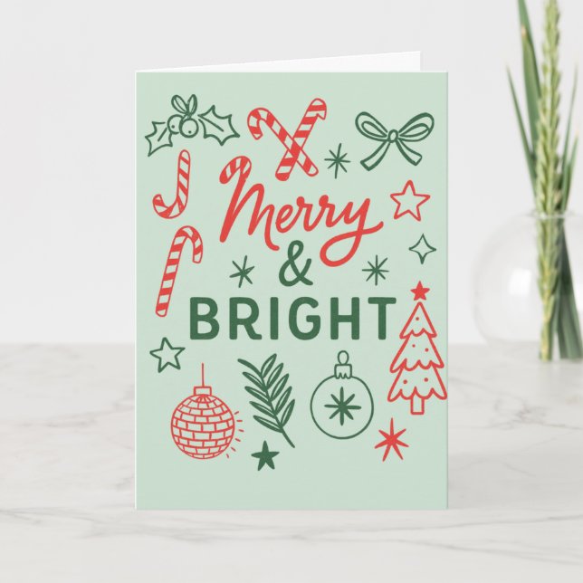 Merry & Bright Vintage Holiday Card Karte (Vorderseite)