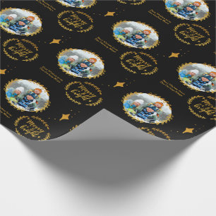 Merry & Bright w. Benutzerdefiniertes Foto - Gold  Geschenkpapier