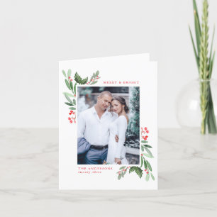 Merry & Bright Watercolor Holly Berries Foto Feiertagskarte