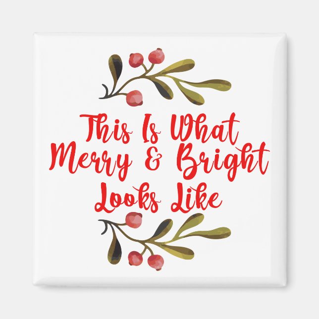Merry Bright Watercolor Holly Weihnachtsdekor Magnet (Vorne)