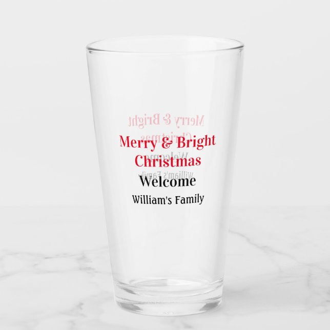 Merry Bright Weihnachten fügen Familiennamen Freud Glas (Vorderseite)