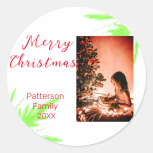 Merry Bright Weihnachten fügen Familiennamen Freud Runder Aufkleber