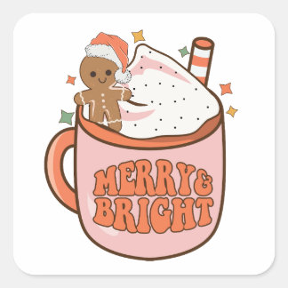 Merry Bright - Weihnachts-Cup-Aufkleber Quadratischer Aufkleber
