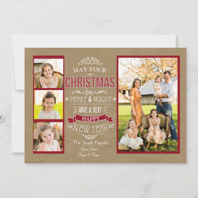 Merry & Bright Weihnachts-Fotokarte Feiertagskarte (Vorderseite)