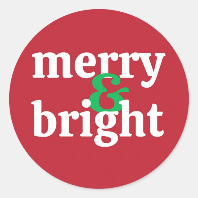 "Merry & Bright" Weihnachtsaufkleber Runder Aufkleber (Vorderseite)