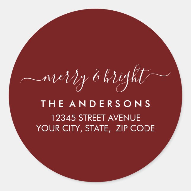 Merry Bright Weihnachtsfeiertag Rote Rücksendeadre Runder Aufkleber (Vorderseite)