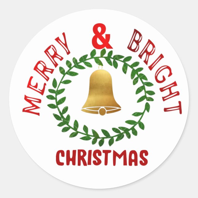 Merry & Bright Weihnachtskleber Runder Aufkleber (Vorderseite)