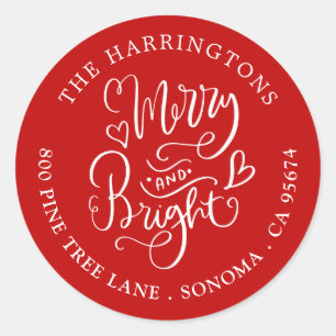Merry Bright Weihnachtsnamen Rücksendeadressen-Auf Runder Aufkleber