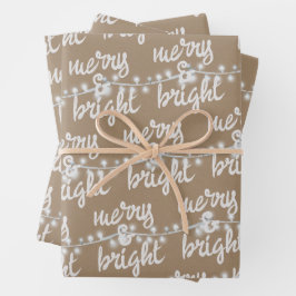 Merry & Bright White Christmas Tree Lights Kraft Geschenkpapier Set