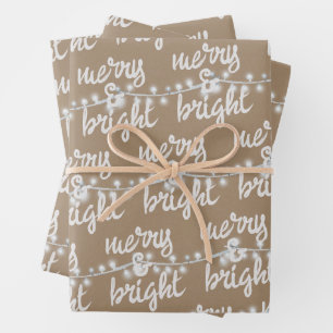 Merry & Bright White Christmas Tree Lights Kraft Geschenkpapier Set