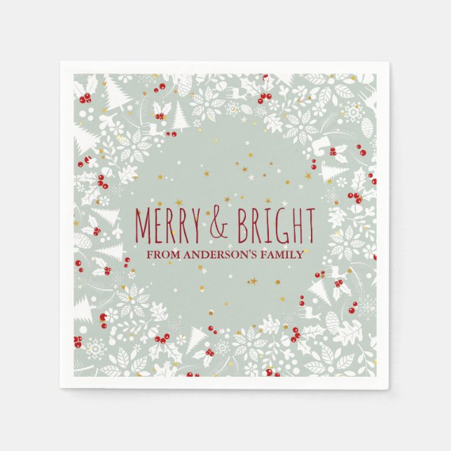 Merry & Bright White & Red Christmas Symbole Serviette (Vorderseite)