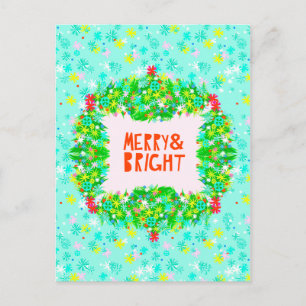 Merry & Bright Wreath Feiertagspostkarte