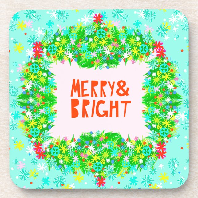 Merry & Bright Wreath Getränkeuntersetzer (Vorderseite)