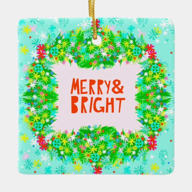 Merry & Bright Wreath Keramikornament (Vorderseite)