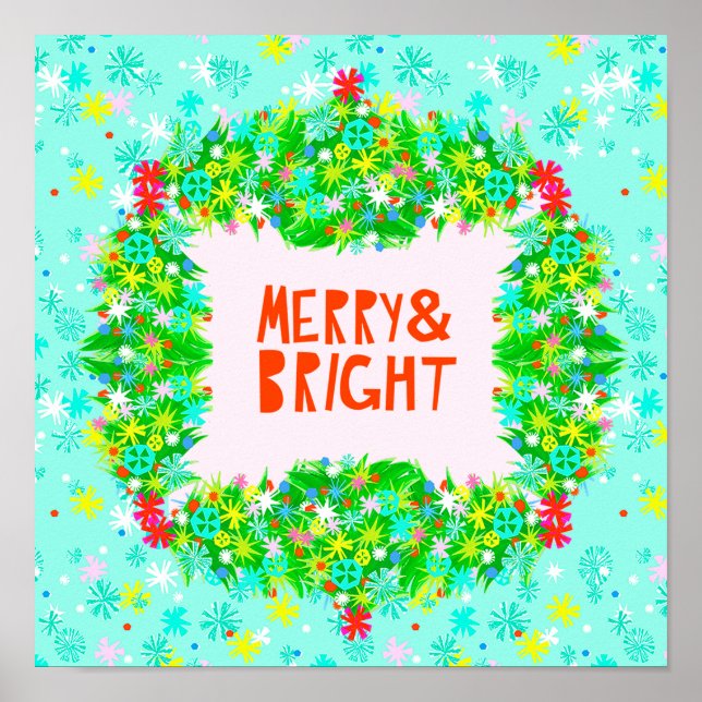 Merry & Bright Wreath Poster (Vorne)