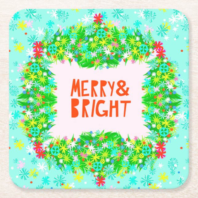 Merry & Bright Wreath Rechteckiger Pappuntersetzer (Vorderseite)