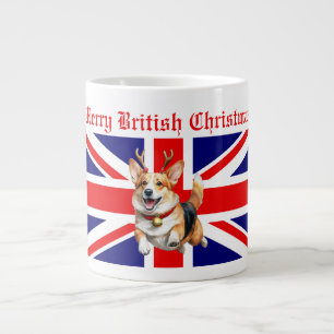 Merry British Christmas Corgi Reindeer Antlers Jumbo-Tasse