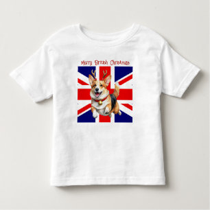 Merry British Christmas Corgi Reindeer Antlers Kleinkind T-shirt