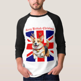 Merry British Christmas Corgi Reindeer Antlers T-Shirt