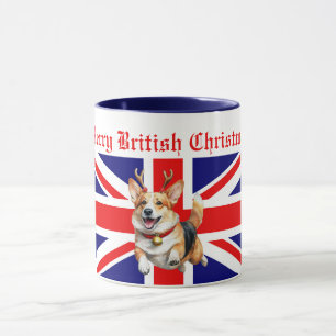 Merry British Christmas Corgi Reindeer Antlers Tasse