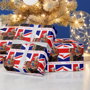 Merry British Christmas King Charles III Geschenkpapier