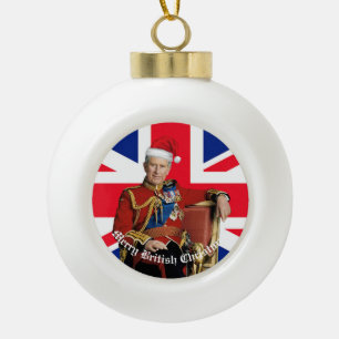 Merry British Christmas King Charles III Keramik Kugel-Ornament