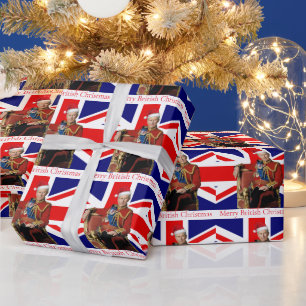 Merry British Christmas King Weihnachtsmannmütze Geschenkpapier