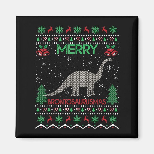 Merry Brontosaurus Xmas Gift Ugly Brontosaurus Chr Magnet (Vorne)