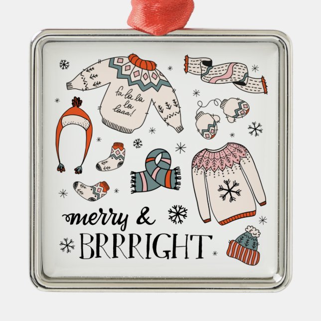 Merry & Brright Winter Kleidung Weihnachten Ornament Aus Metall (Vorne)