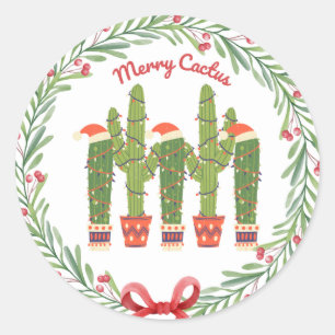 Merry Cactus Round Sticker