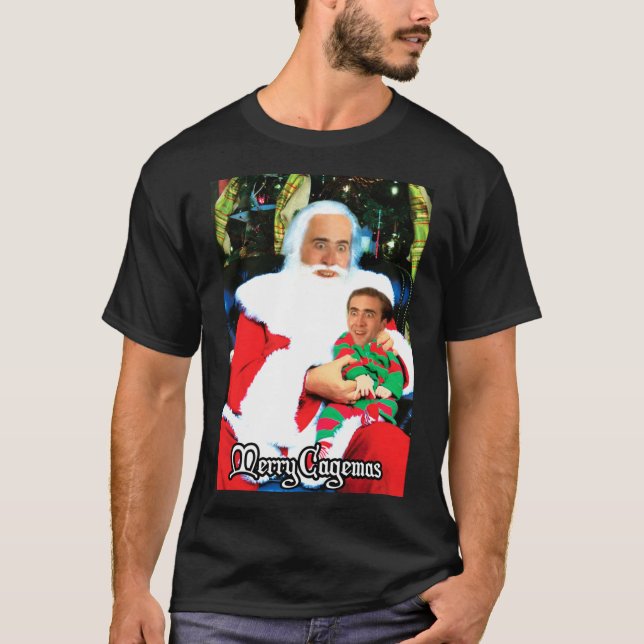Merry Cagemas Santa Knee Nicolas Cage Christmas Es T-Shirt (Vorderseite)