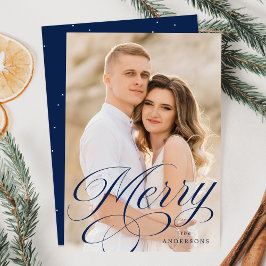 Merry Calligraphy Navy Script Overlay Foto Feiertagskarte