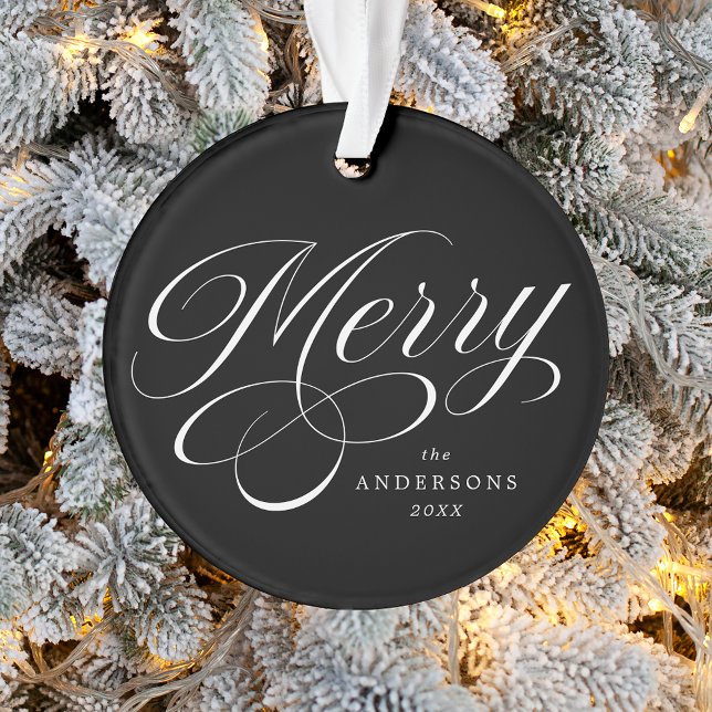 Merry Calligraphy Script Black Foto Ornament (Von Creator hochgeladen)