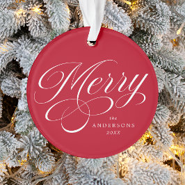 Merry Calligraphy Script Red Foto Ornament