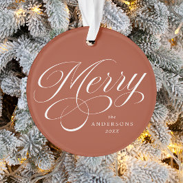 Merry Calligraphy Script Terracotta Foto Ornament