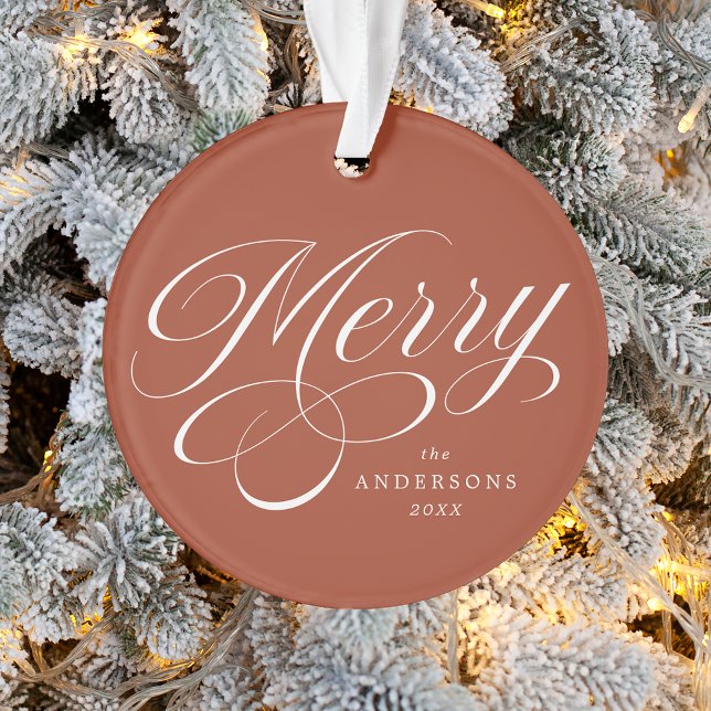 Merry Calligraphy Script Terracotta Foto Ornament (Von Creator hochgeladen)