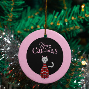 Merry Cat-Mas Pink/Black Christmas Keramik Ornament