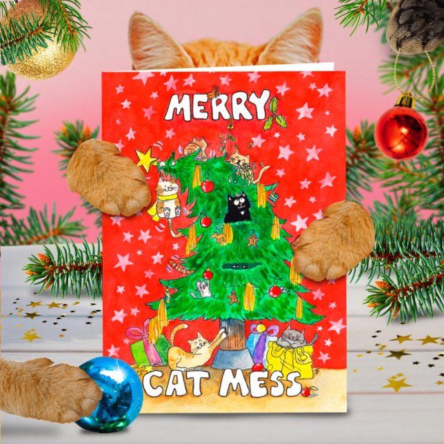 Merry Cat Mess Grußkarte von Nicole Janes Karte (Von Creator hochgeladen)