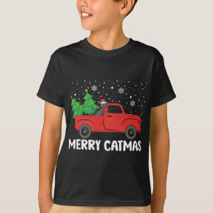 Merry Catmas Black Cat und Weihnachtsbaum Red Truc T-Shirt