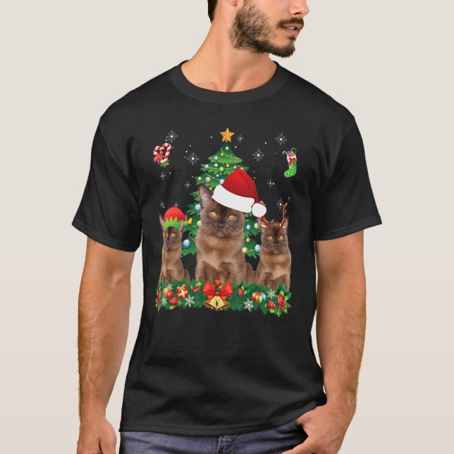 Merry Catmas Burmese Santa Elf Reindeer Cat Christ T-Shirt (Vorderseite)