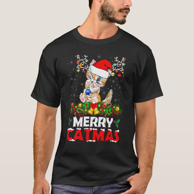 Merry Catmas Cat Christmas Pajamas X Mas Ugly Swea T-Shirt (Vorderseite)