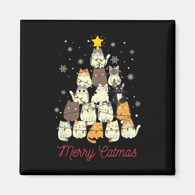 Merry Catmas Cat Christmas Tree Cat Lover Magnet (Vorne)