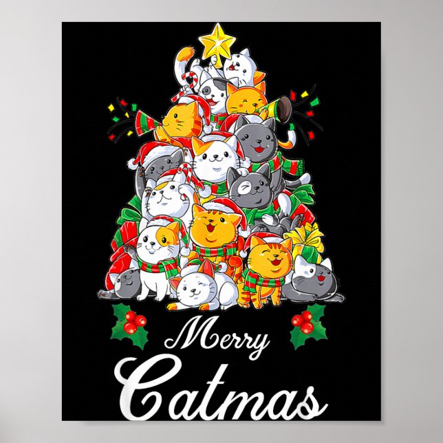 Merry Catmas Cat Christmas Tree Cat Lover  Poster (Vorne)